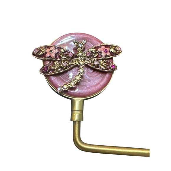 SPRING STREET PINK FLORAL PURSE HANDBAG HOLDER TABLE HOOK SET OF 2 RHINESTONES - Picture 3 of 4